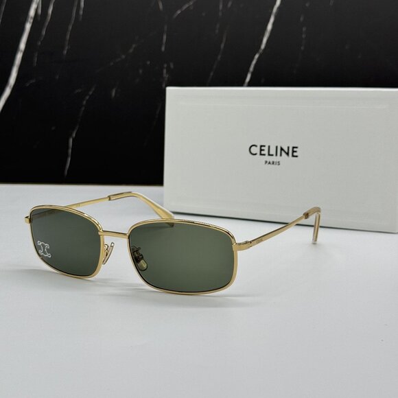 NEW CELINE CL40285U 30N SQUARE GOLD GREEN SUNGLASSES WOMEN CELINE - Picture 1 of 11